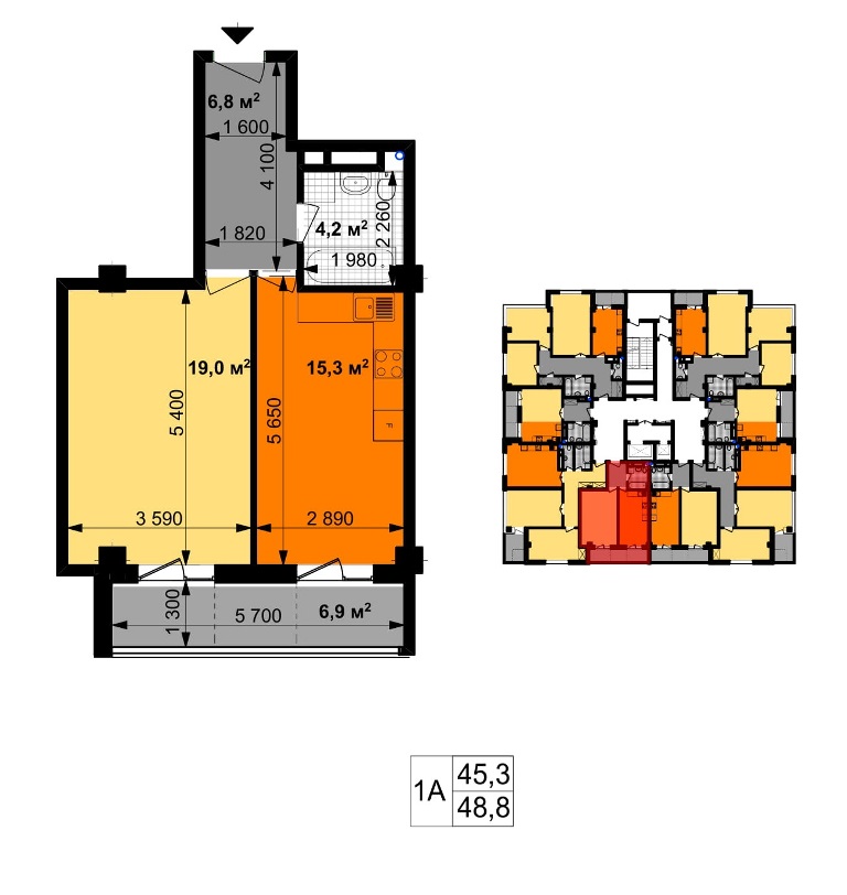 Планировка картиры 1A. ГРАФИКА