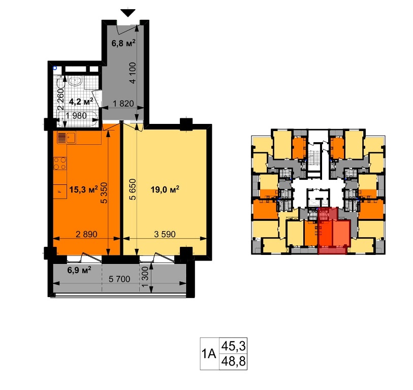 Планировка картиры 1A Зерк. ГРАФИКА