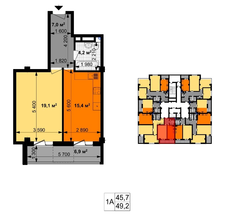 Планировка картиры 1А. ГРАФИКА