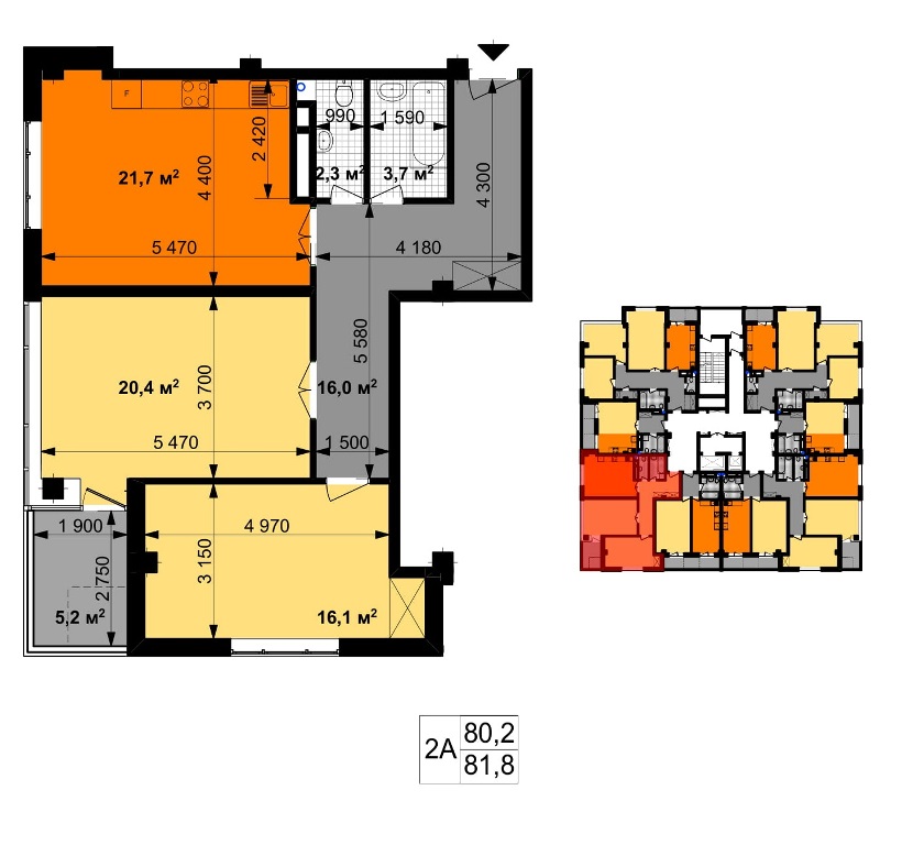 Планировка картиры 2A. ГРАФИКА