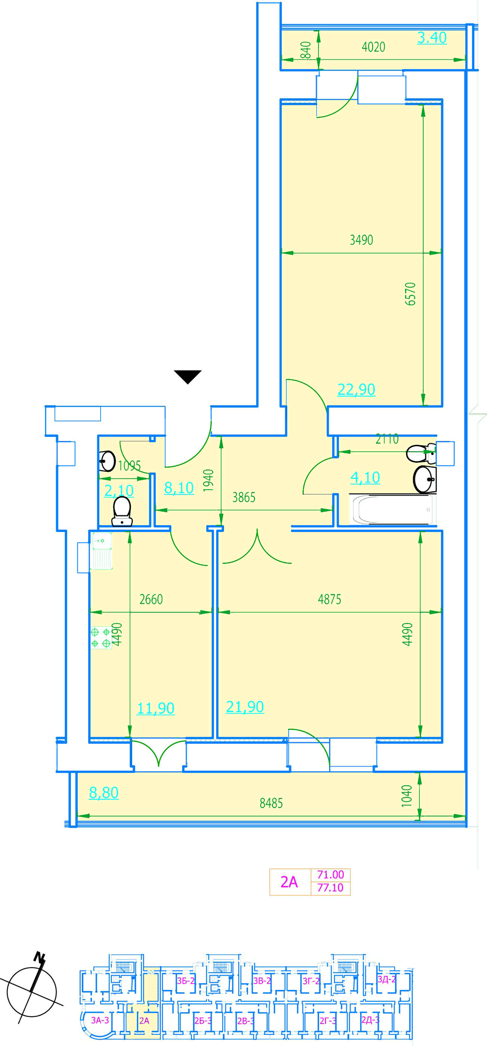 Планировка картиры 2А. Полтавский шлях 144