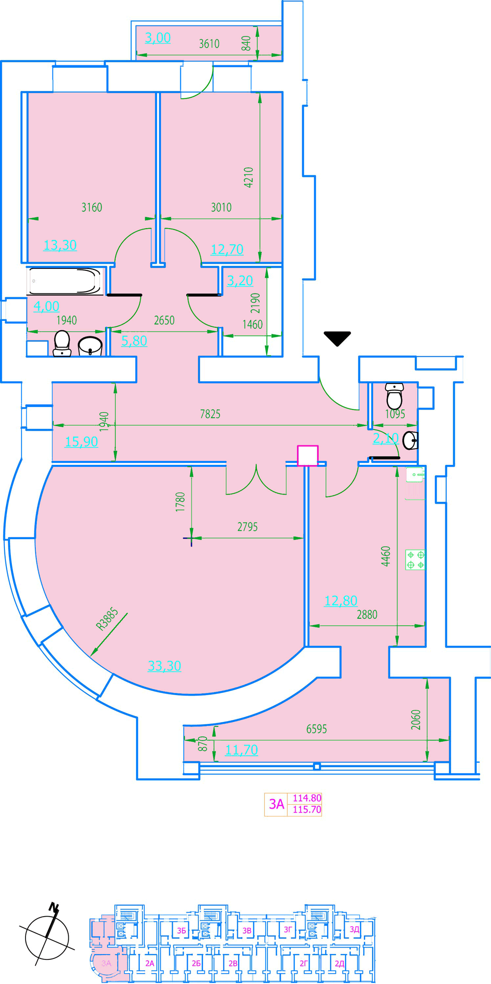 Планировка картиры 3А. Полтавский шлях 144